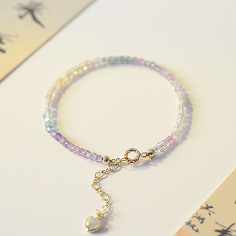 KarmaRipple's 2.5mm Fluorite Ultra-thin Beadwork 14k Gold Plated Bronze Heart Power Bracelet p3