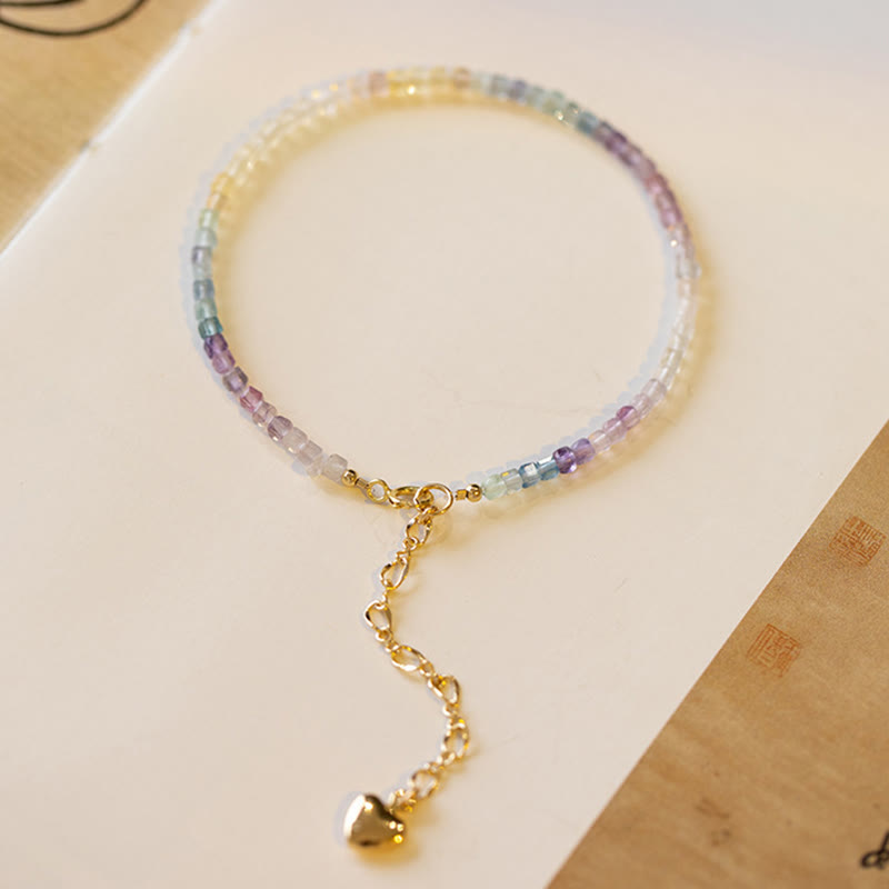 KarmaRipple's 2.5mm Fluorite Ultra-thin Beadwork 14k Gold Plated Bronze Heart Power Bracelet p4