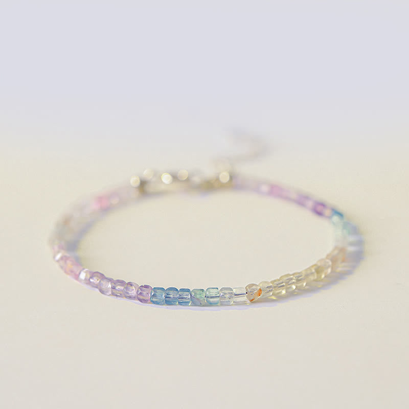 KarmaRipple's 2.5mm Fluorite Ultra-thin Beadwork 14k Gold Plated Bronze Heart Power Bracelet p1