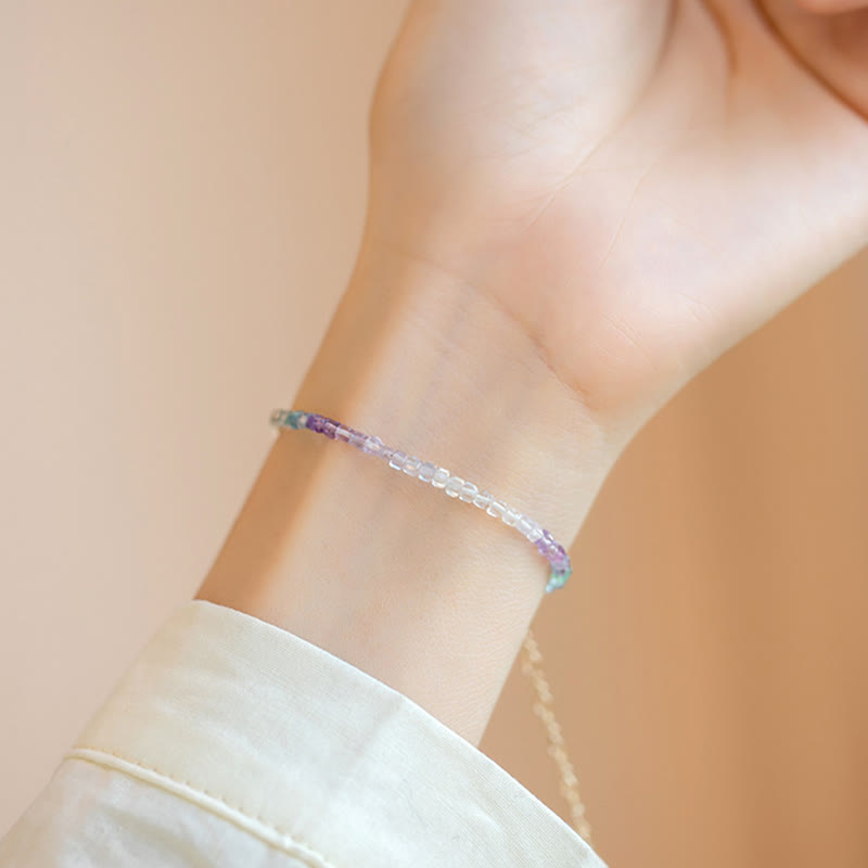 KarmaRipple's 2.5mm Fluorite Ultra-thin Beadwork 14k Gold Plated Bronze Heart Power Bracelet p10