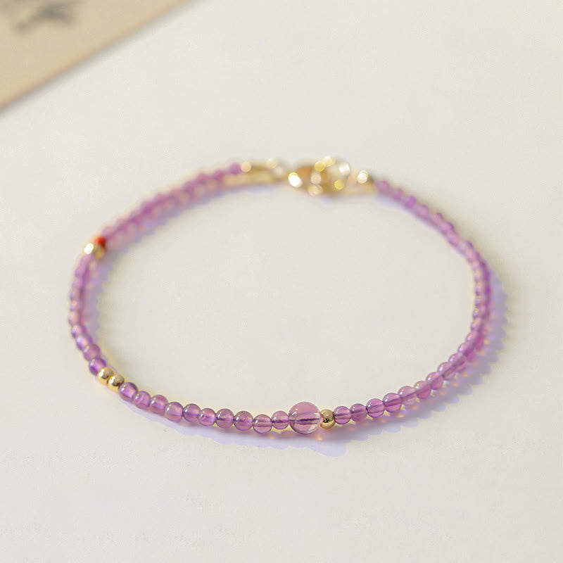 KarmaRipple's 2mm Ultra-Thin Beadwork Authentic Amethyst 14k Gold Plated Bronze Inner Peace Meditation Bracelet p4