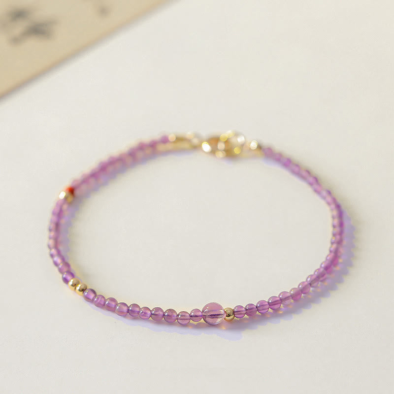 KarmaRipple's 2mm Ultra-Thin Beadwork Authentic Amethyst 14k Gold Plated Bronze Inner Peace Meditation Bracelet p2