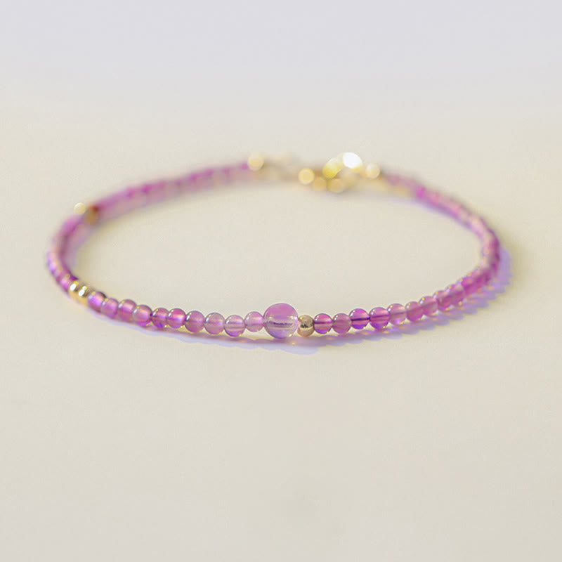 KarmaRipple's 2mm Ultra-Thin Beadwork Authentic Amethyst 14k Gold Plated Bronze Inner Peace Meditation Bracelet p6