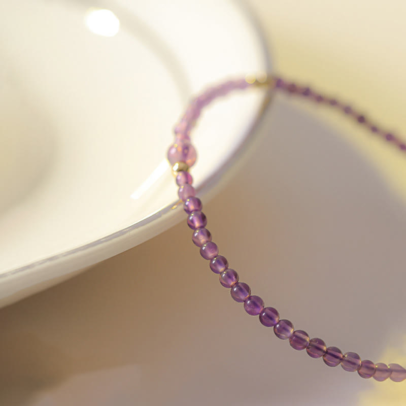 KarmaRipple's 2mm Ultra-Thin Beadwork Authentic Amethyst 14k Gold Plated Bronze Inner Peace Meditation Bracelet p13