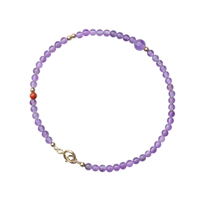 KarmaRipple's 2mm Ultra-Thin Beadwork Authentic Amethyst 14k Gold Plated Bronze Inner Peace Meditation Bracelet p12