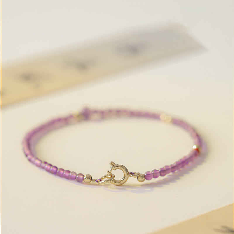 KarmaRipple's 2mm Ultra-Thin Beadwork Authentic Amethyst 14k Gold Plated Bronze Inner Peace Meditation Bracelet p5