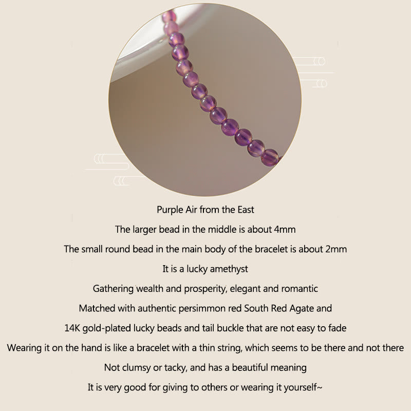 KarmaRipple's 2mm Ultra-Thin Beadwork Authentic Amethyst 14k Gold Plated Bronze Inner Peace Meditation Bracelet p10