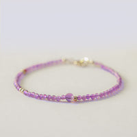 KarmaRipple's 2mm Ultra-Thin Beadwork Authentic Amethyst 14k Gold Plated Bronze Inner Peace Meditation Bracelet