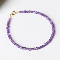 KarmaRipple's 3mm Authentic Amethyst Ultra-thin Beadwork 14k Gold Plated Bronze Spiritual Awareness Bracelet