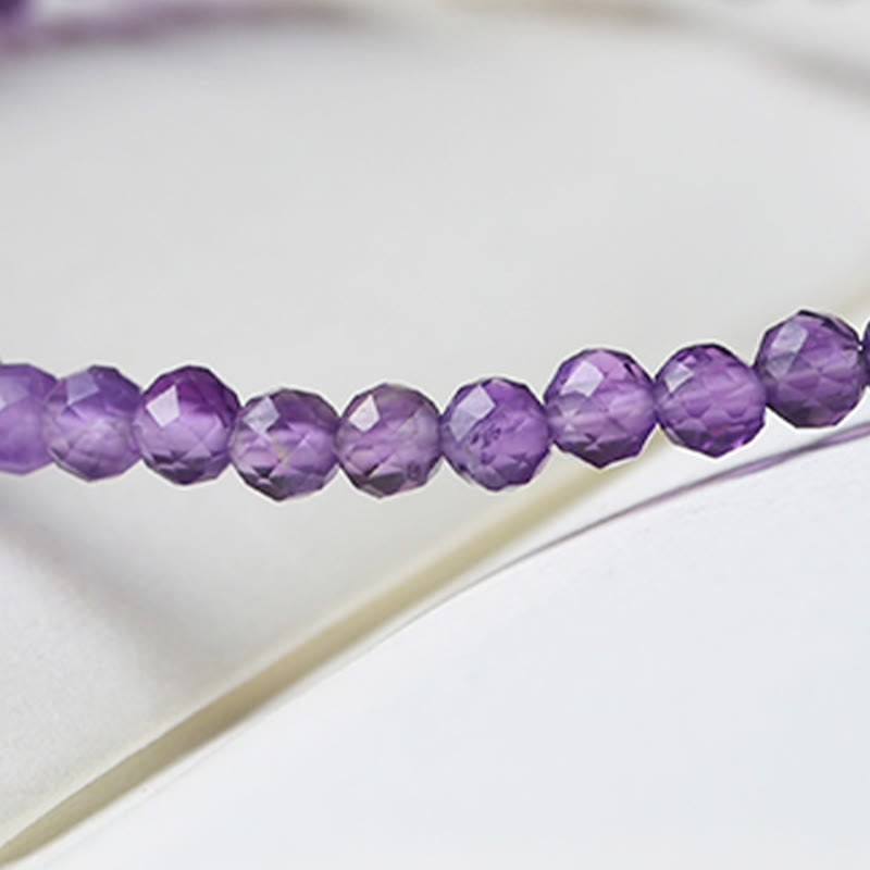 KarmaRipple's 3mm Authentic Amethyst Ultra-thin Beadwork 14k Gold Plated Bronze Spiritual Awareness Bracelet p15