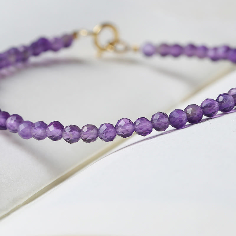 KarmaRipple's 3mm Authentic Amethyst Ultra-thin Beadwork 14k Gold Plated Bronze Spiritual Awareness Bracelet p12
