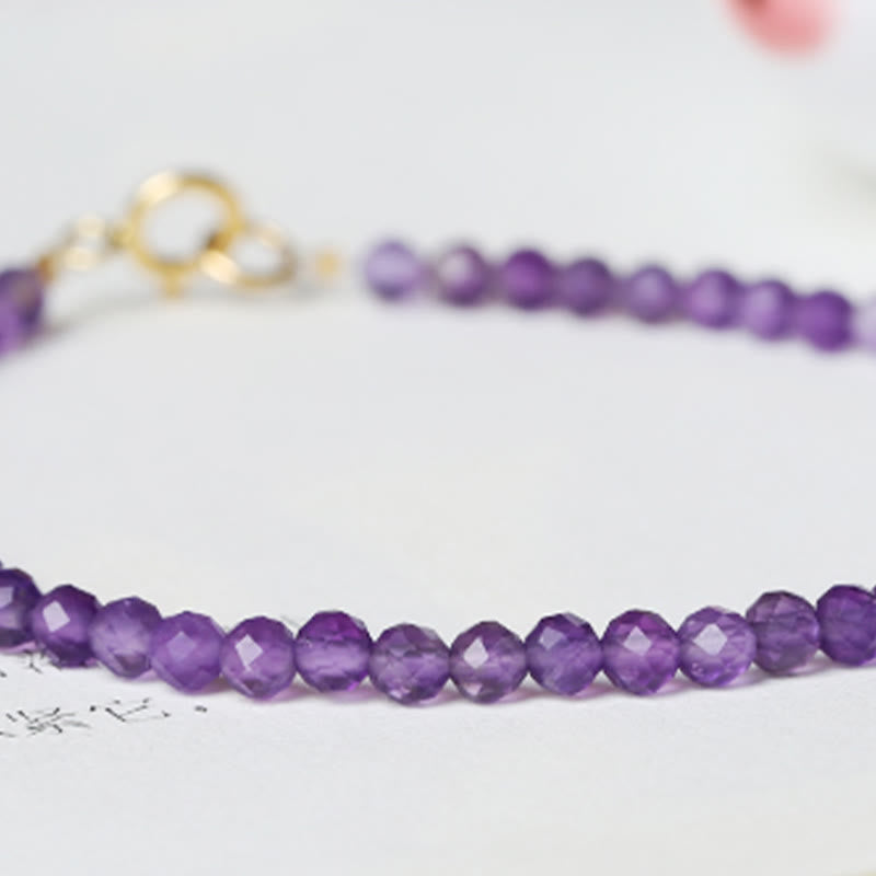 KarmaRipple's 3mm Authentic Amethyst Ultra-thin Beadwork 14k Gold Plated Bronze Spiritual Awareness Bracelet p13