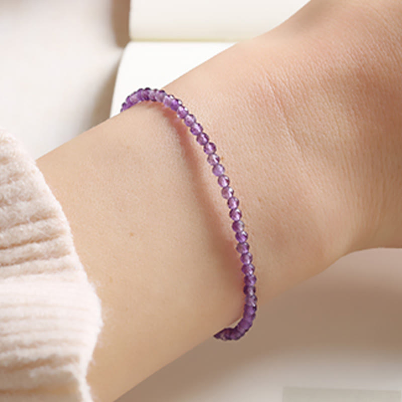 KarmaRipple's 3mm Authentic Amethyst Ultra-thin Beadwork 14k Gold Plated Bronze Spiritual Awareness Bracelet p6