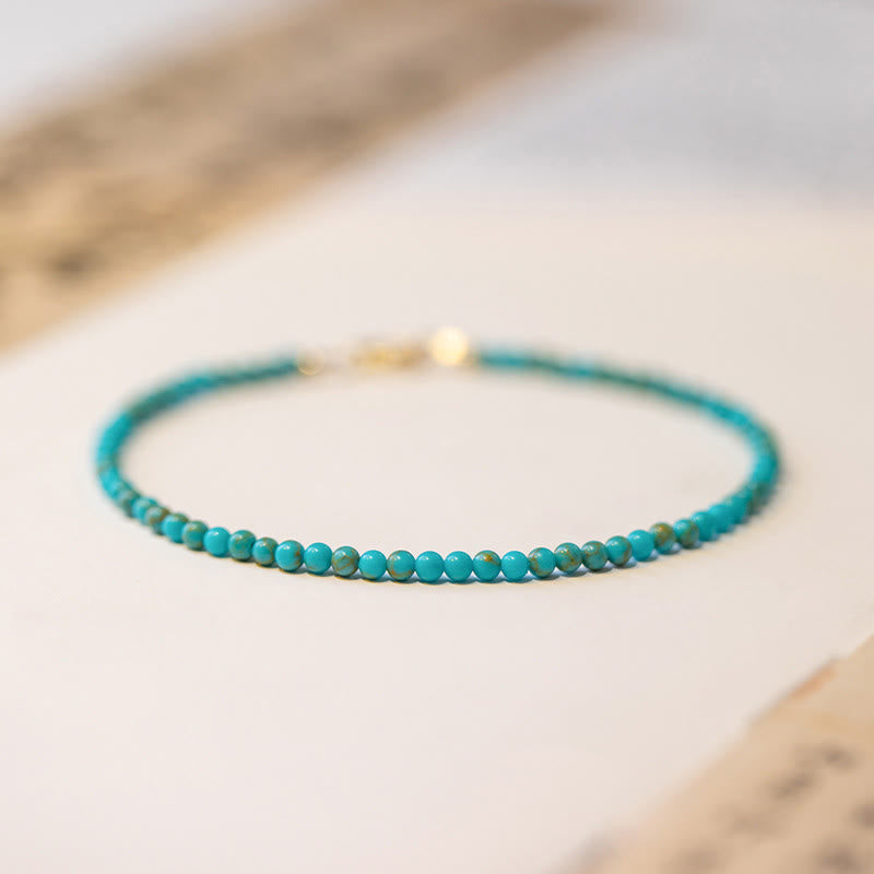 KarmaRipple's 2mm Turquoise Ultra-thin Beadwork 14k Gold Plated Bronze Wisdom Bracelet p5