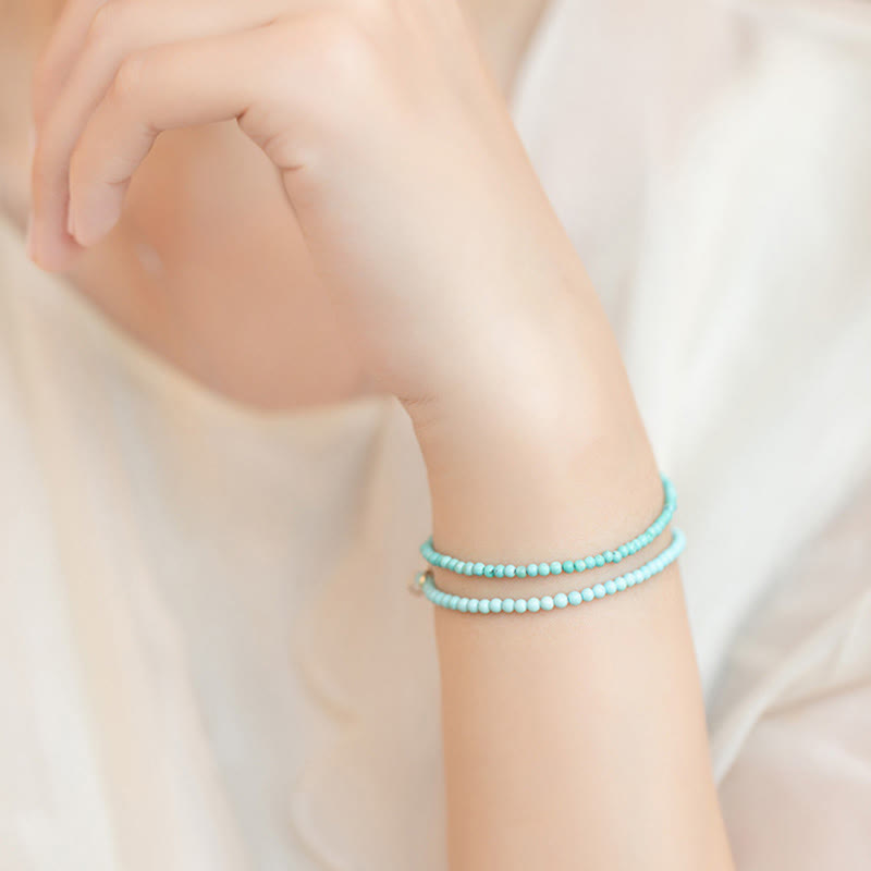 KarmaRipple's 2mm Turquoise Ultra-thin Beadwork 14k Gold Plated Bronze Wisdom Bracelet p15