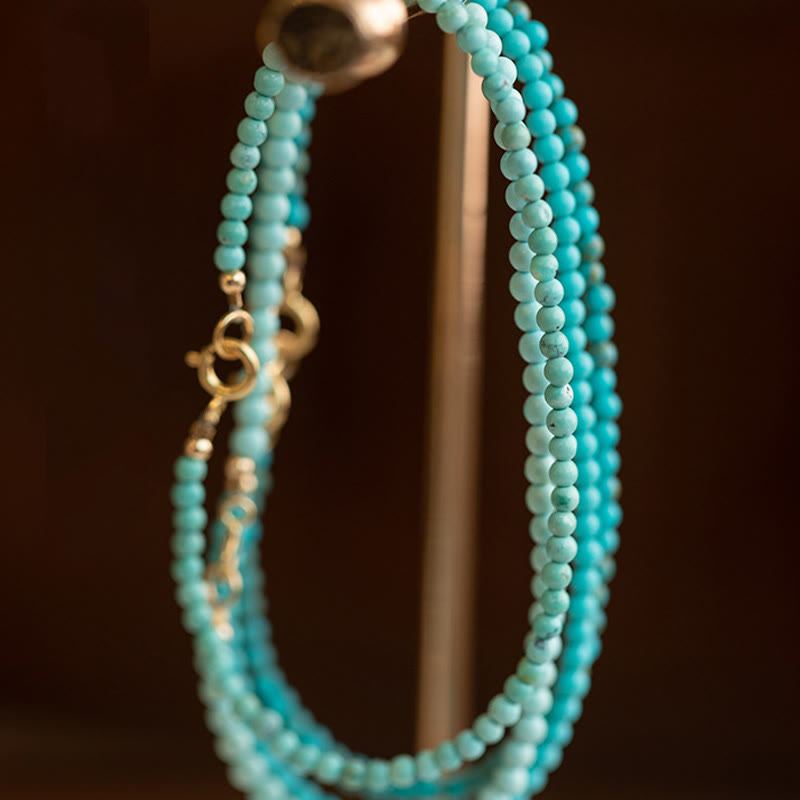 KarmaRipple's 2mm Turquoise Ultra-thin Beadwork 14k Gold Plated Bronze Wisdom Bracelet p9