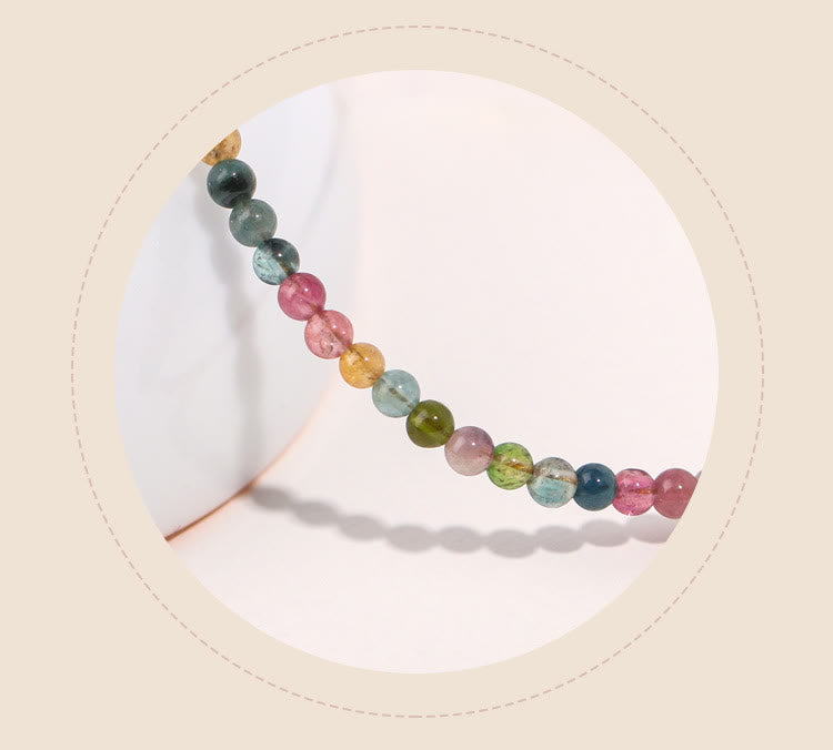 KarmaRipple's 2mm Multicolor Tourmaline Ultra-thin Beadwork 14k Gold Plated Bronze Wisdom Bracelet p5