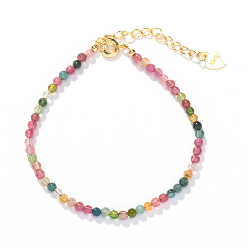 KarmaRipple's 2mm Multicolor Tourmaline Ultra-thin Beadwork 14k Gold Plated Bronze Wisdom Bracelet p10