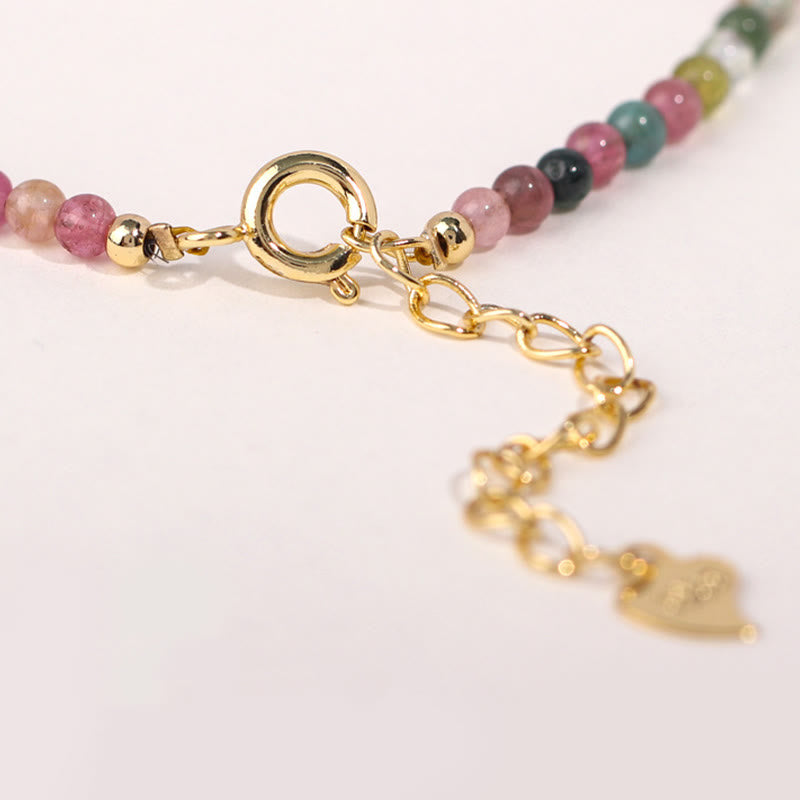 KarmaRipple's 2mm Multicolor Tourmaline Ultra-thin Beadwork 14k Gold Plated Bronze Wisdom Bracelet p6