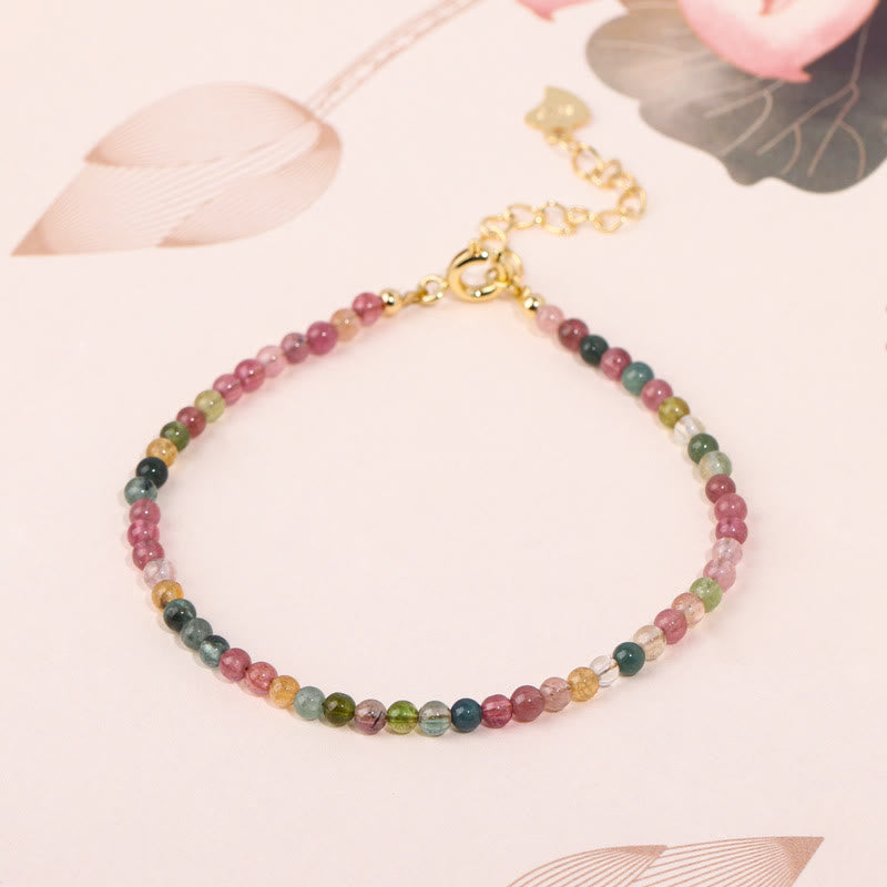 KarmaRipple's 2mm Multicolor Tourmaline Ultra-thin Beadwork 14k Gold Plated Bronze Wisdom Bracelet p3