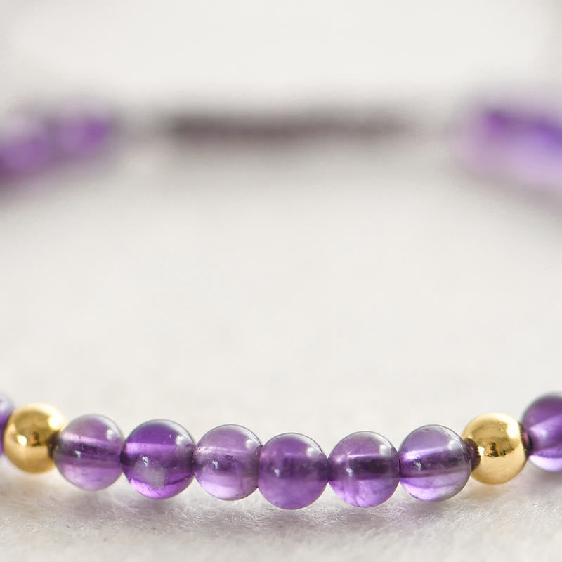 KarmaRipple's 4mm Handmade Authentic Amethyst 14k Gold Plated Bronze Beadwork Woven String Relieves Stress Bracelet p9