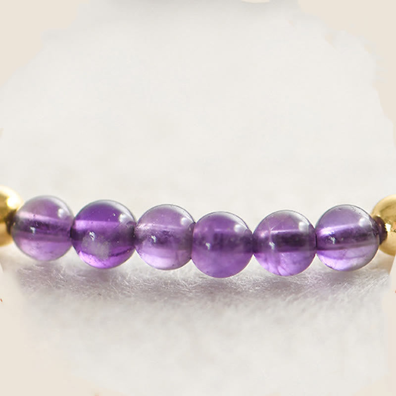 KarmaRipple's 4mm Handmade Authentic Amethyst 14k Gold Plated Bronze Beadwork Woven String Relieves Stress Bracelet p5
