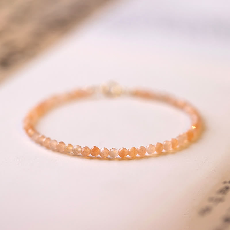 KarmaRipple's 3mm Sun Stone Ultra-thin Beadwork 14k Gold Plated Bronze Wealth Bracelet p1