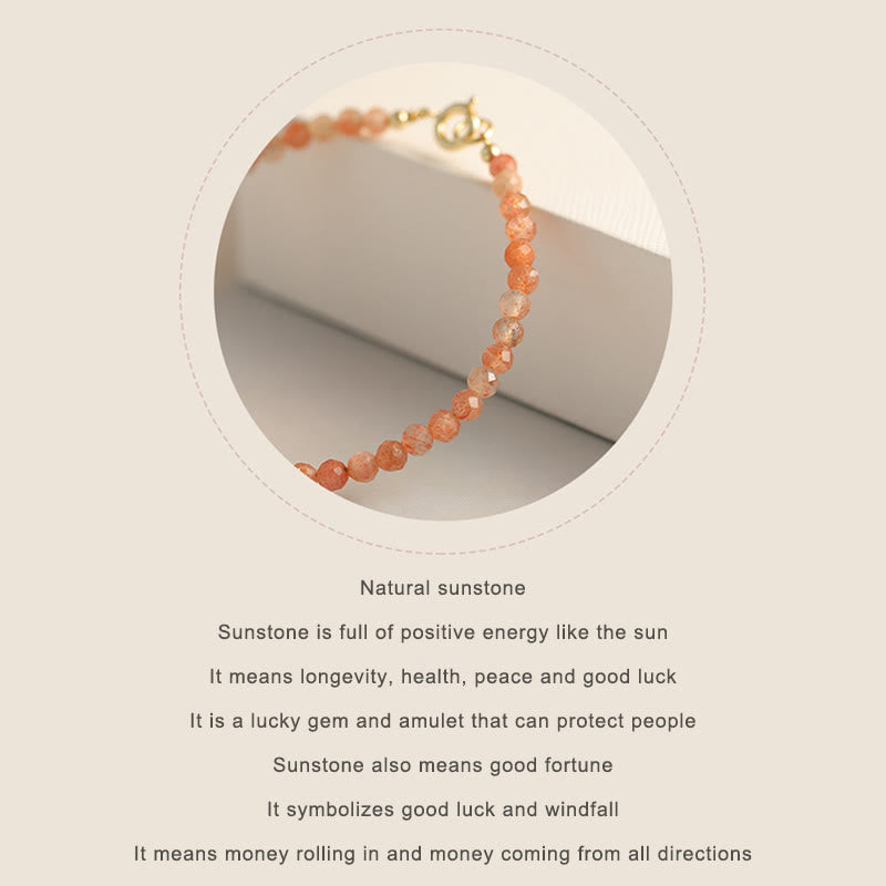 KarmaRipple's 3mm Sun Stone Ultra-thin Beadwork 14k Gold Plated Bronze Wealth Bracelet p9