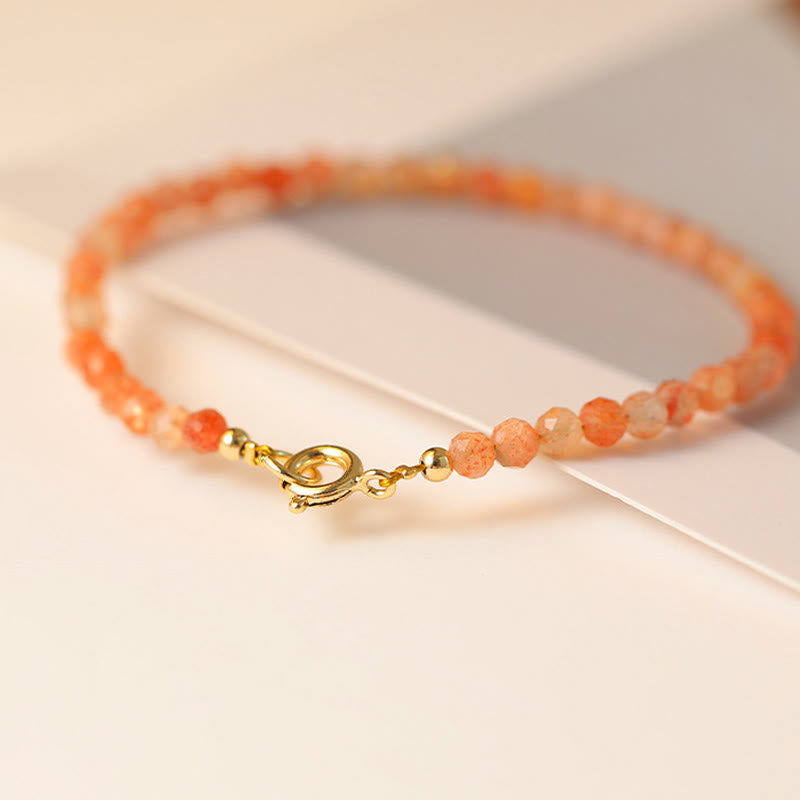 KarmaRipple's 3mm Sun Stone Ultra-thin Beadwork 14k Gold Plated Bronze Wealth Bracelet p4