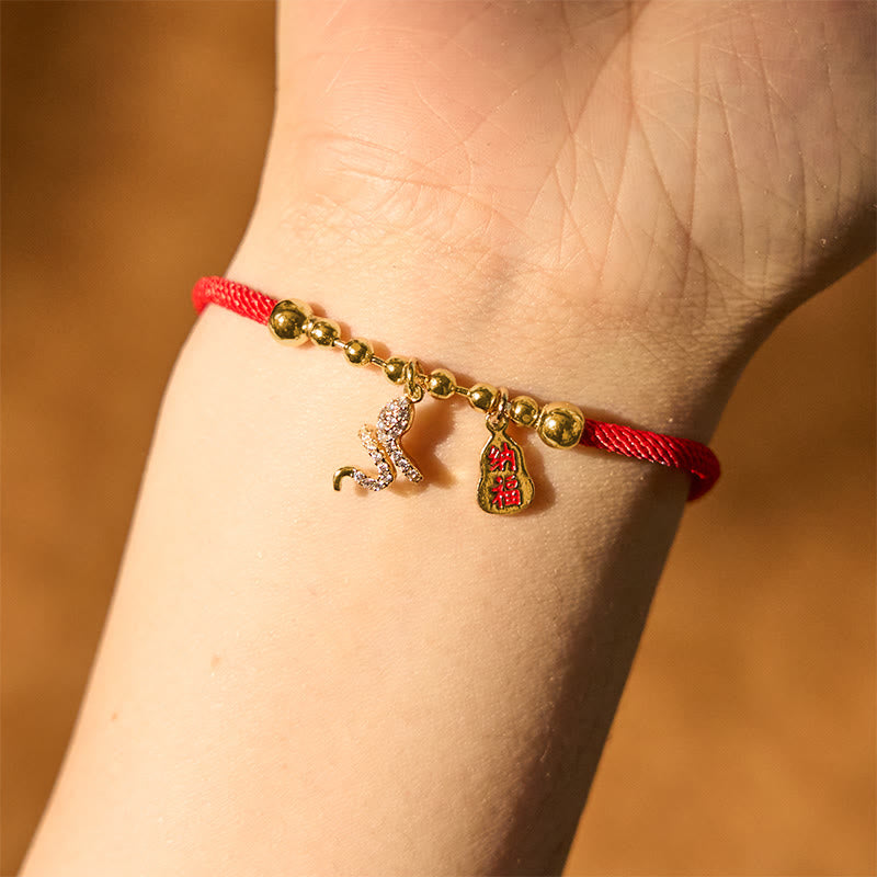 KarmaRipple's Handmade Red String Fu Character Year Of The Snake Protection Woven Bracelet p5