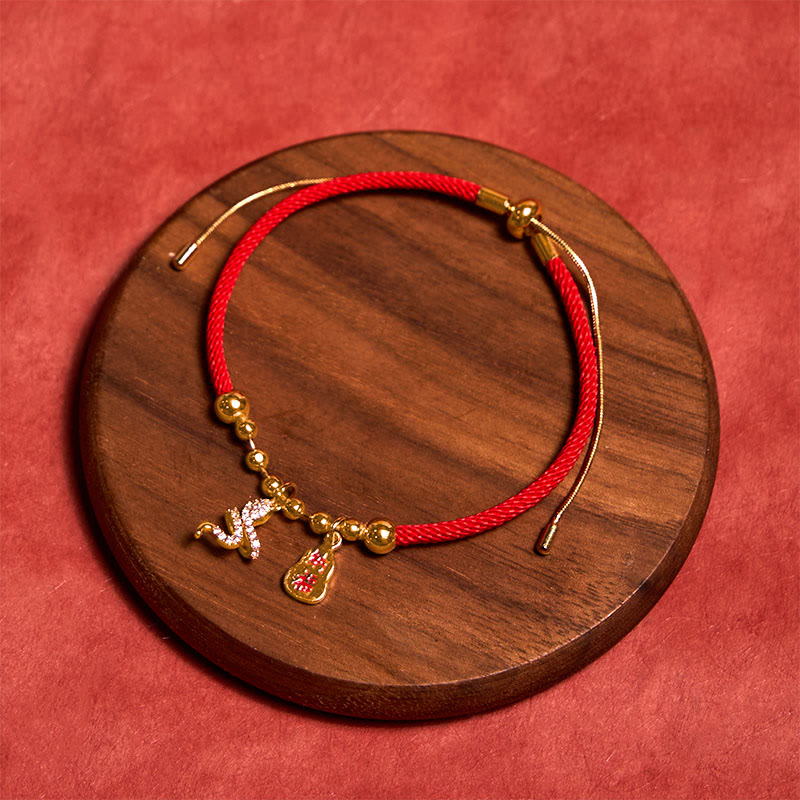 KarmaRipple's Handmade Red String Fu Character Year Of The Snake Protection Woven Bracelet p2