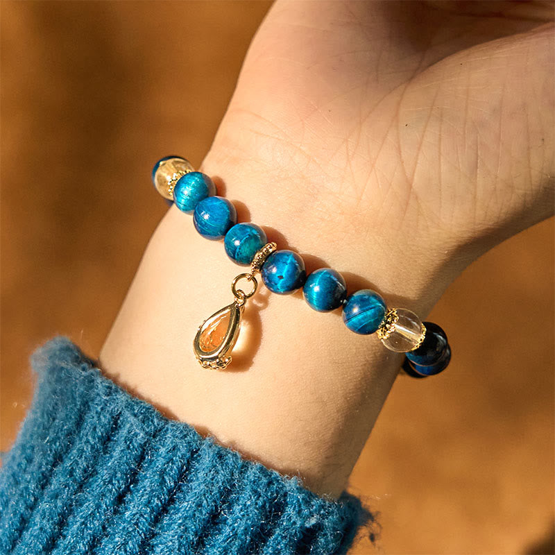 KarmaRipple's Blue Tiger Eye Ivory Gemstone Water Drop Strength Bracelet p4