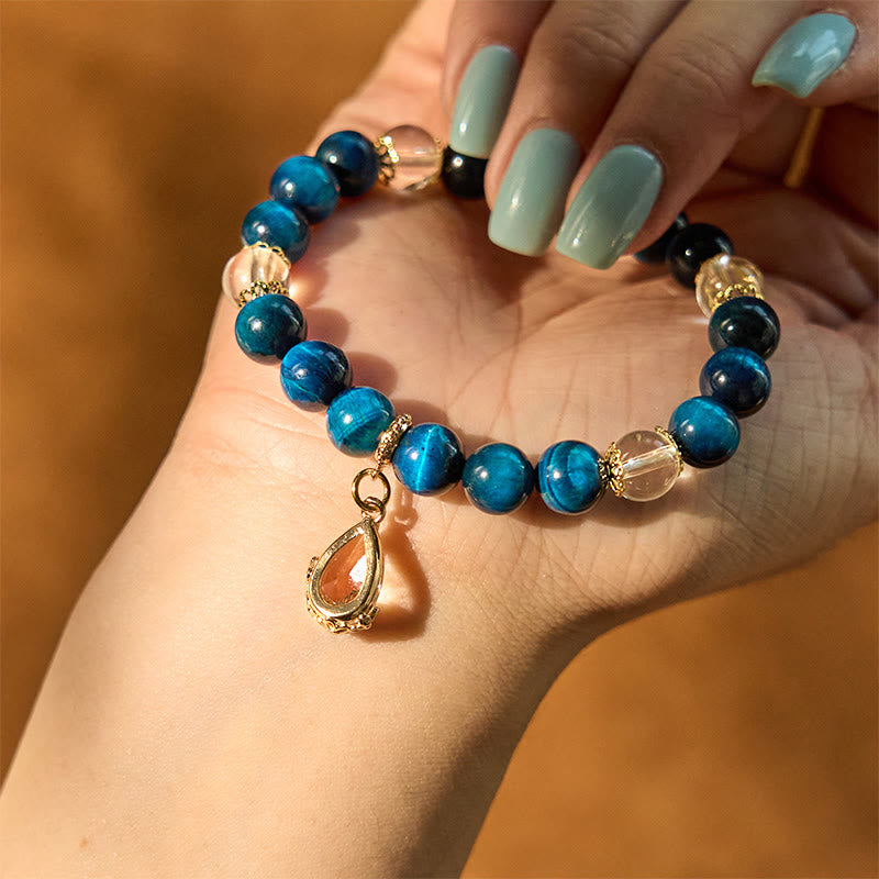 KarmaRipple's Blue Tiger Eye Ivory Gemstone Water Drop Strength Bracelet p5