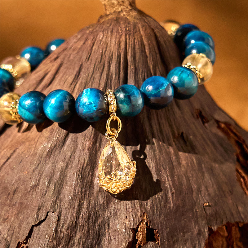 KarmaRipple's Blue Tiger Eye Ivory Gemstone Water Drop Strength Bracelet p3