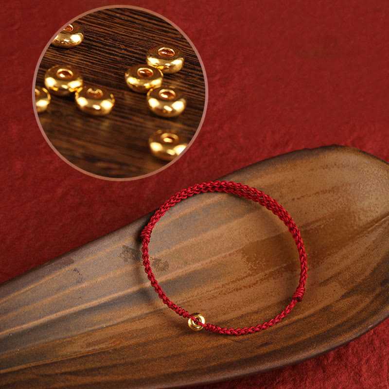KarmaRipple's 999 Gold Small Peace Buckle Red String Protection Fortune Woven Bracelet Anklet p20