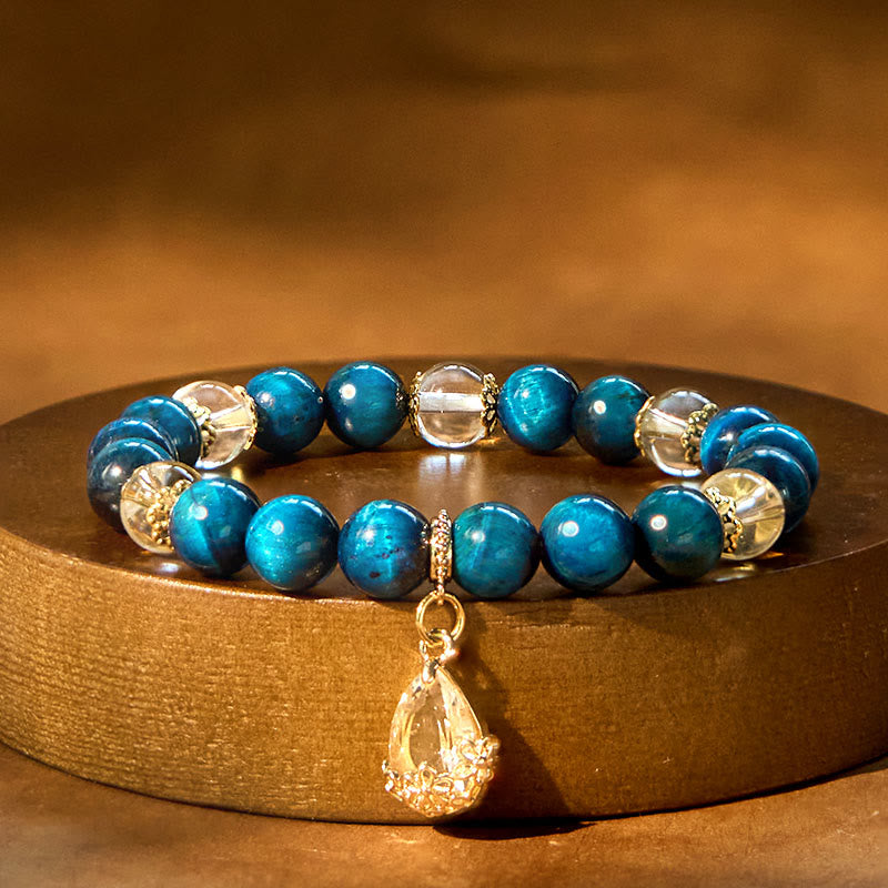 KarmaRipple's Blue Tiger Eye Ivory Gemstone Water Drop Strength Bracelet p1