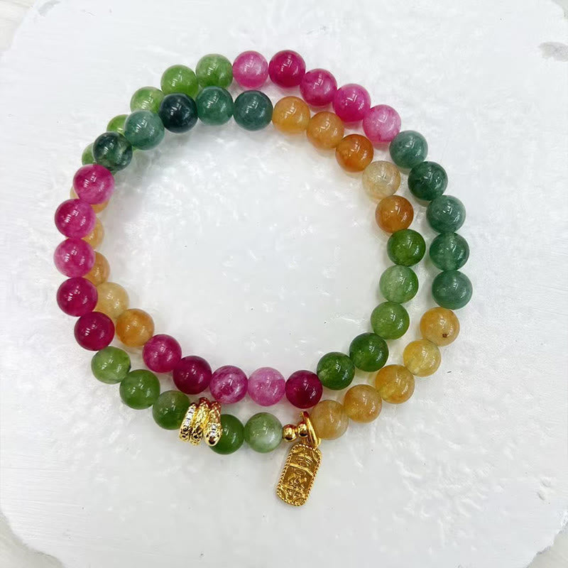 KarmaRipple's Tourmaline Gold Plated Bronze Peace And Joy Safe Plate Year of the Snake Double Wrap Bracelet p1