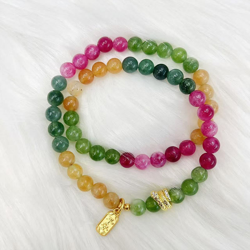 KarmaRipple's Tourmaline Gold Plated Bronze Peace And Joy Safe Plate Year of the Snake Double Wrap Bracelet p2