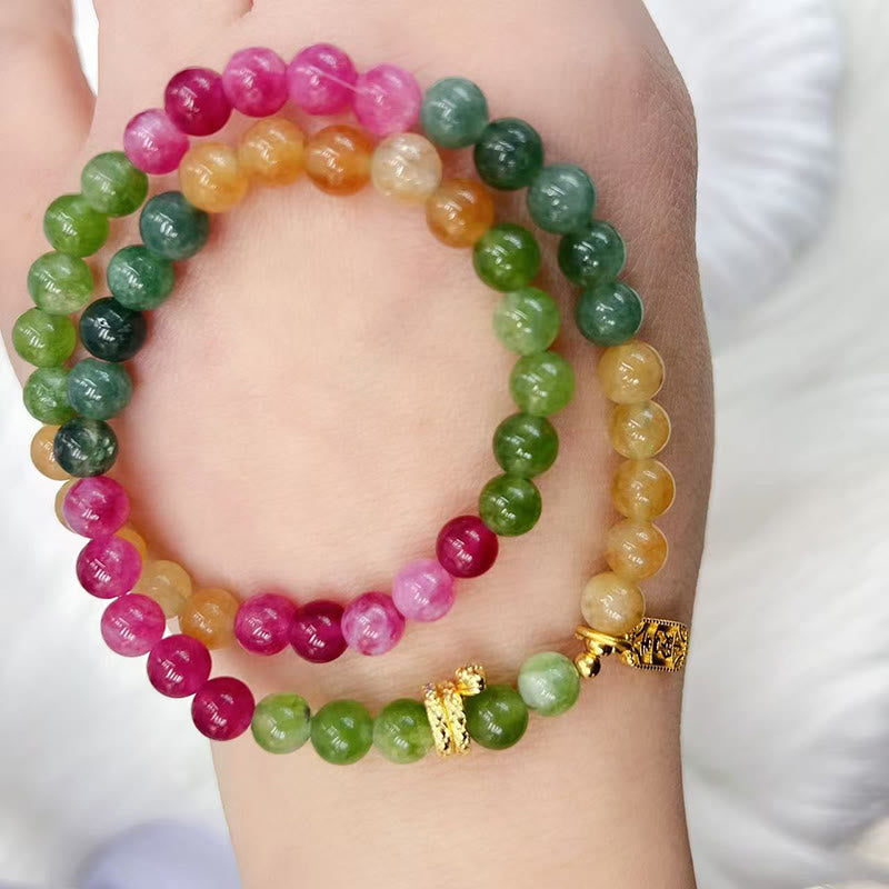 KarmaRipple's Tourmaline Gold Plated Bronze Peace And Joy Safe Plate Year of the Snake Double Wrap Bracelet p5