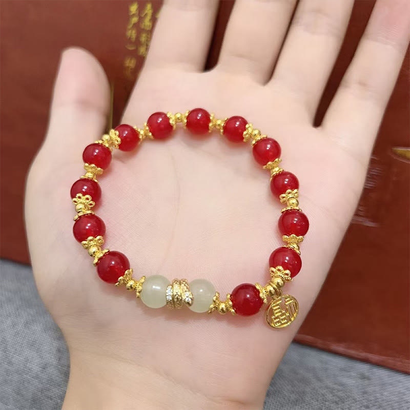 KarmaRipple's Red Agate Jade Fu Character Year of the Snake Calm Bracelet p3