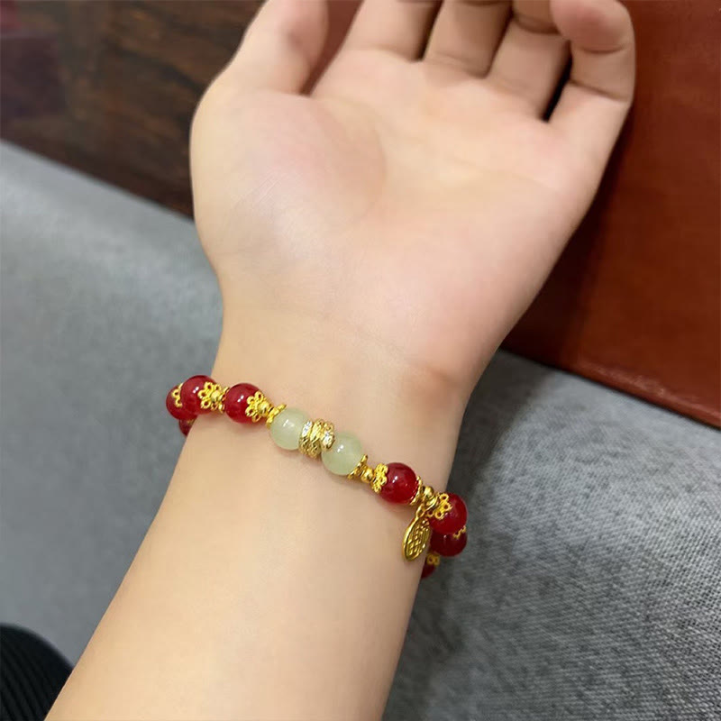 KarmaRipple's Red Agate Jade Fu Character Year of the Snake Calm Bracelet p4