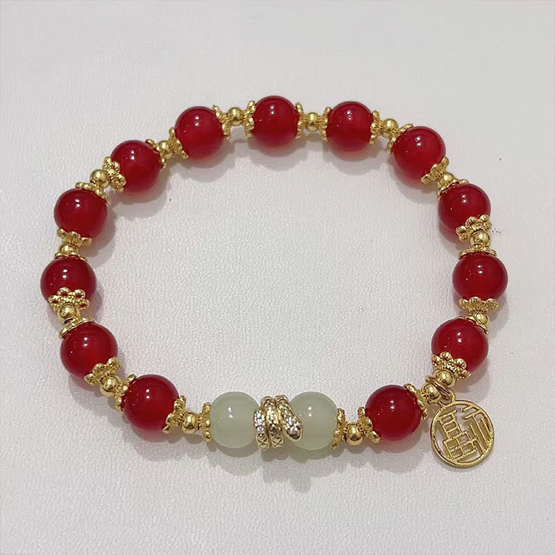KarmaRipple's Red Agate Jade Fu Character Year of the Snake Calm Bracelet p2