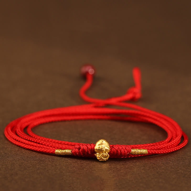KarmaRipple's 999 Gold Ingot Coin Ruyi Gourd Fu Character Year of the Snake Red String Belly Chain p2