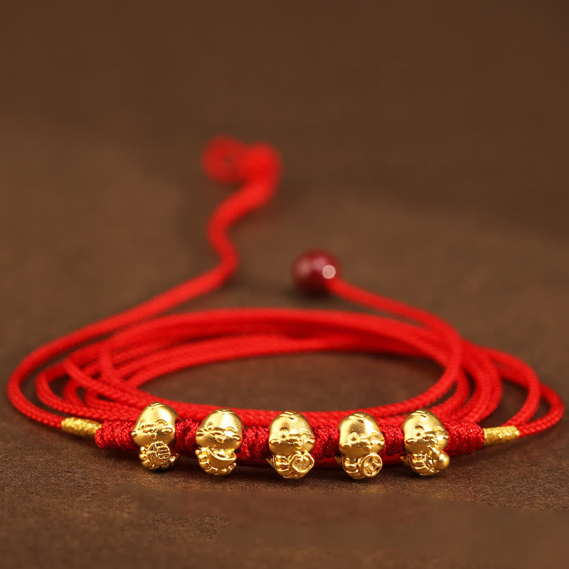 KarmaRipple's 999 Gold Ingot Coin Ruyi Gourd Fu Character Year of the Snake Red String Belly Chain p4