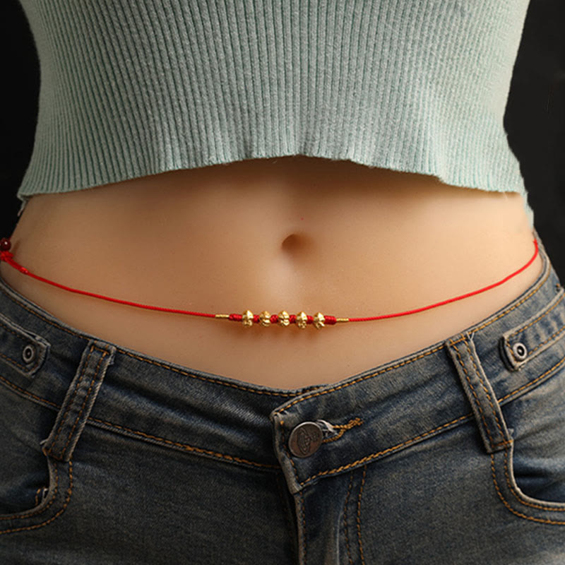 KarmaRipple's 999 Gold Ingot Coin Ruyi Gourd Fu Character Year of the Snake Red String Belly Chain p10