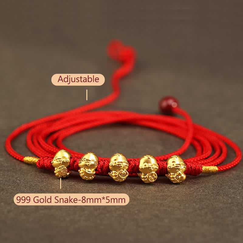 KarmaRipple's 999 Gold Ingot Coin Ruyi Gourd Fu Character Year of the Snake Red String Belly Chain p5