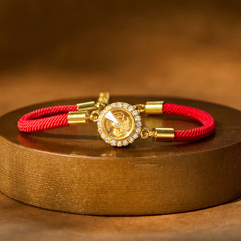 KarmaRipple's Red String Bronze Brass Rotatable Windmill Feng Sheng Shui Qi Protection Woven Bracelet p1