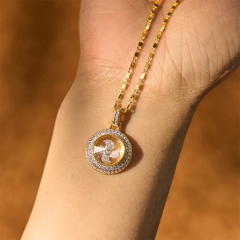 KarmaRipple's Gold plated Bronze Brass Rotatable Windmill Fu Balance Pendant Necklace p3