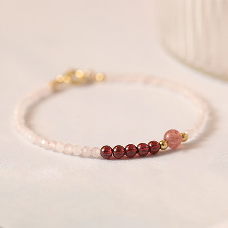 KarmaRipple's 2mm Rose Quartz Garnet Strawberry Quartz Ultra-Thin Beadwork Balancing Energy Bracelet p3