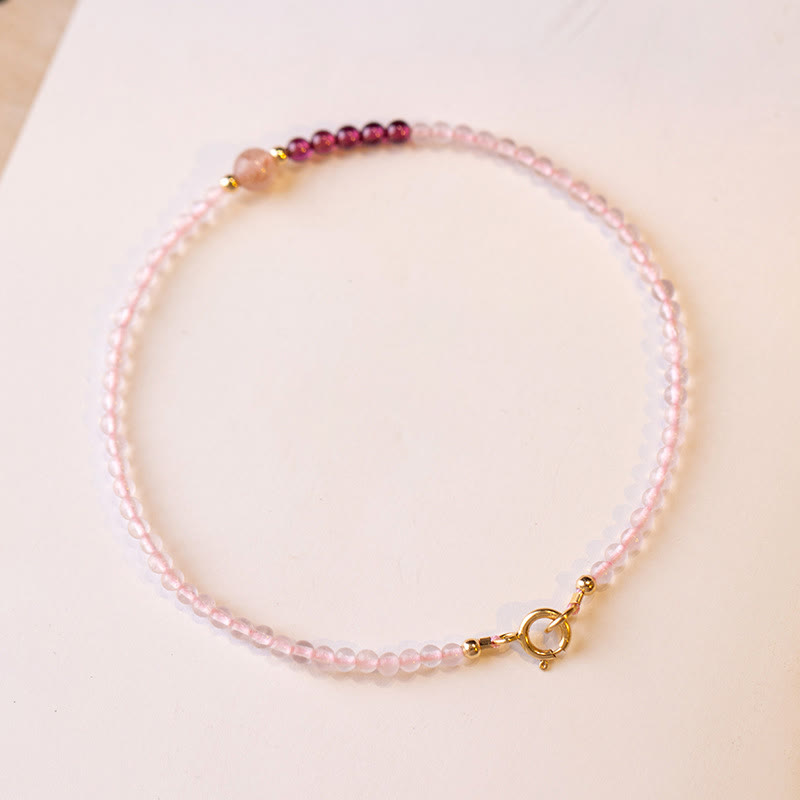 KarmaRipple's 2mm Rose Quartz Garnet Strawberry Quartz Ultra-Thin Beadwork Balancing Energy Bracelet p2